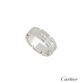 Cartier White Gold Diamond Tank Francaise Ring Size 49